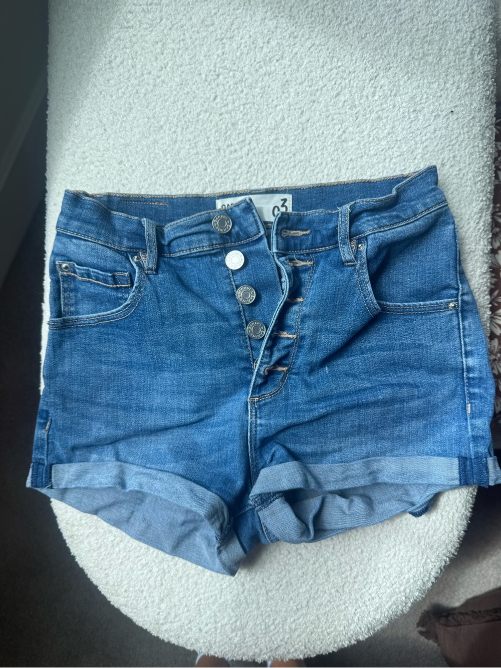 Garage Medium Blue Button-Front Denim Shorts